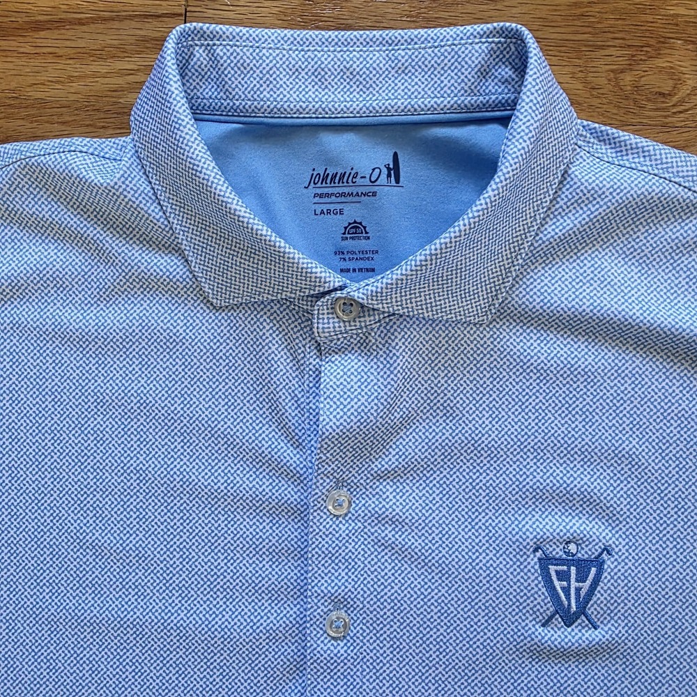 Johnnie O Performance Polo Mens Large Blue White With Logos - Picture 2 of 14
